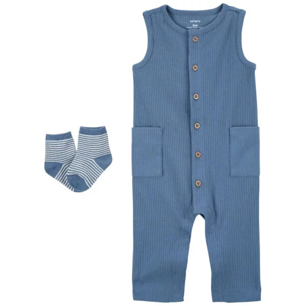 Carter's Conjunto de 2 Piezas: Mameluco y Calcetines para Niños - Azul