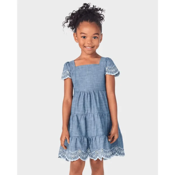 Gymboree- Vestido de Tela Chambray con Ojales para Niñas Prairie Fields de algodón