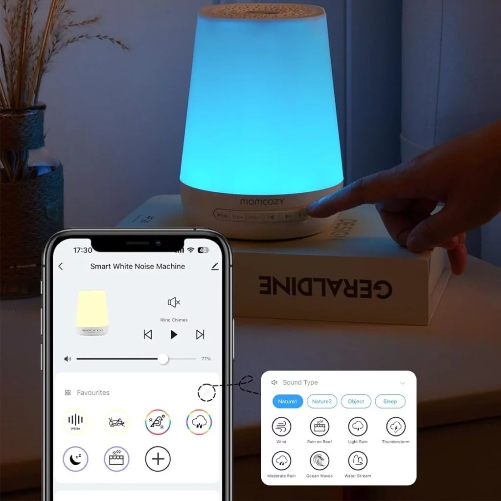Momcozy Máquina de ruido blanco con 20 sonidos suaves (1 pieza), luz táctil portátil y temporizador para guardería, bebés, niños y adultos, máquina de sonido de regalo de ducha para dormir Momcozy Máquina de ruido blanco con 20 sonidos suaves (1 pieza), luz táctil portátil y temporizador para guardería, bebés, niños y adultos, máquina de sonido de regalo de ducha para dormir