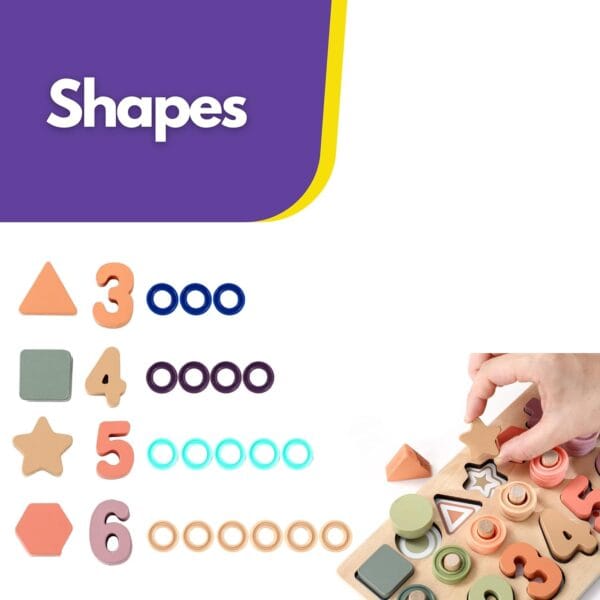 Set de aprendizaje Montessori de figuras y números de madera