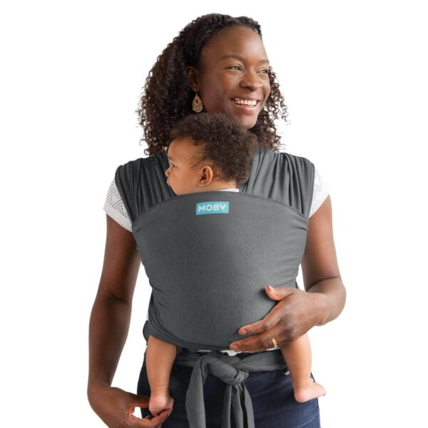Moby Evolution Baby Wrap Carrier Almond Portabebé Ajustable 8-33 lbs – Fular Portabebé Ergonómico para Recién Nacidos, gris carbon