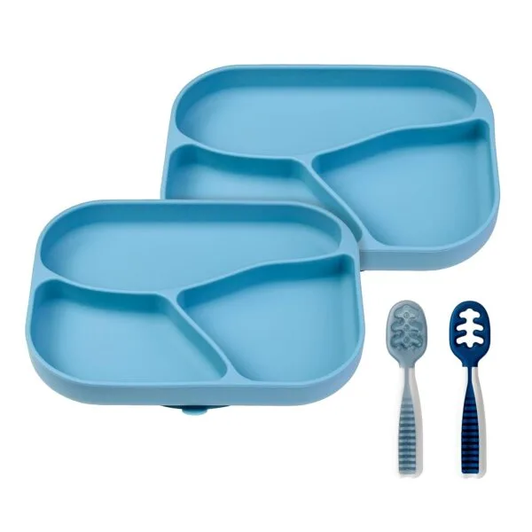 NumNum Plato dividido de succión de silicona y cucharas para bebé, set de 2 platos y 2 Gootensils o precucharas