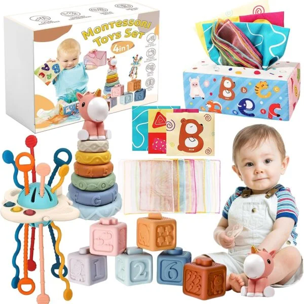 Juguetes Montessori para bebés, 4 en 1