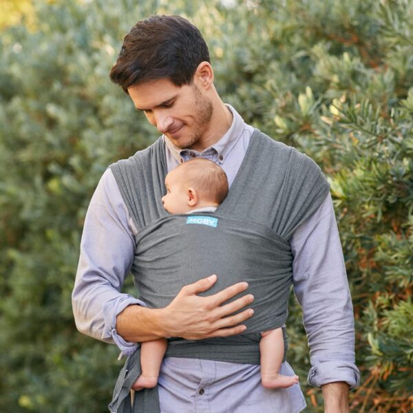 Moby Evolution Baby Wrap Carrier Almond Portabebé Ajustable 8-33 lbs – Fular Portabebé Ergonómico para Recién Nacidos, gris carbon