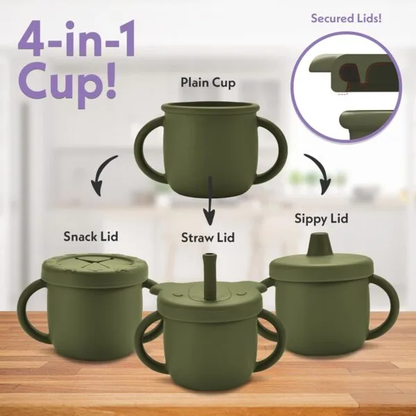 Vaso de Entrenamiento de Silicona para Bebés - 4 en 1 (250 ml), verde