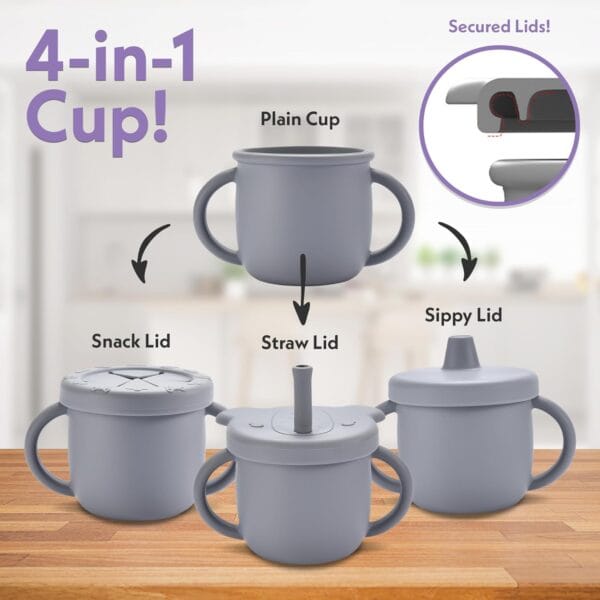 Vaso de Entrenamiento de Silicona para Bebés - 4 en 1 (250 ml), gris