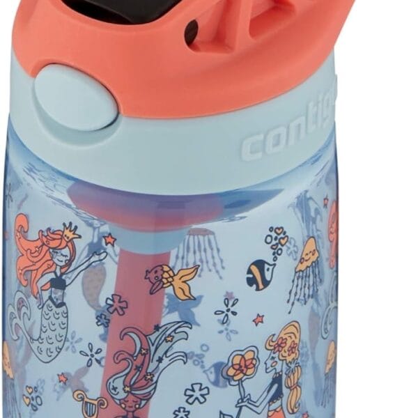 Contigo Aubrey - Botella de agua para niños, con pajilla de silicona y tapa a prueba de derrames, 14 onzas, sirenas