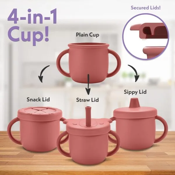 Vaso de Entrenamiento de Silicona para Bebés - 4 en 1 (250 ml), rojo