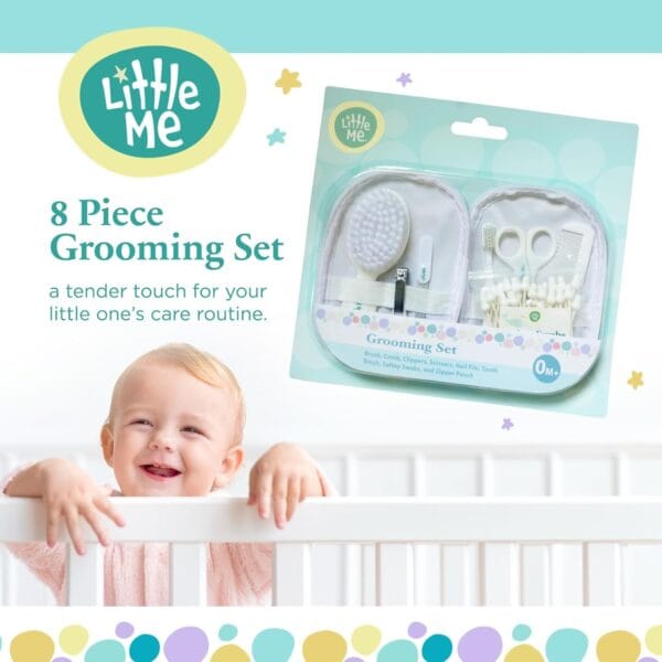 Set de Aseo para Bebé - 8 Piezas Esenciales, peine, cepillo, tijeras, lima de uñas, cepillo de diente, hisopos, con estuche