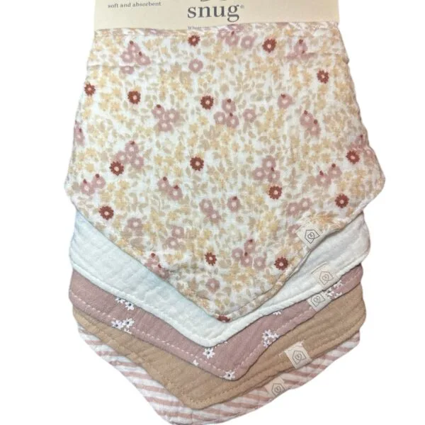 Set de 5 baberos tipo bandana suaves y absorbentes, flores