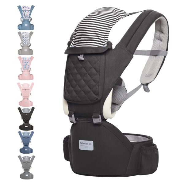 Portabebés o cargador ergonómico 6 en 1 para recién nacidos a niños pequeños con soporte lumbar para asiento de cadera de 7 a 41 libras, para todas las estaciones y posiciones, tamaño ajustable