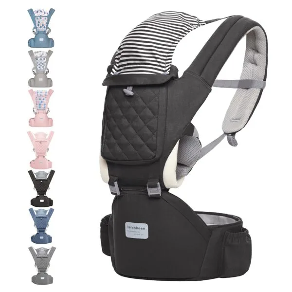 Portabebés o cargador ergonómico 6 en 1 para recién nacidos a niños pequeños con soporte lumbar para asiento de cadera de 7 a 41 libras, para todas las estaciones y posiciones, tamaño ajustable