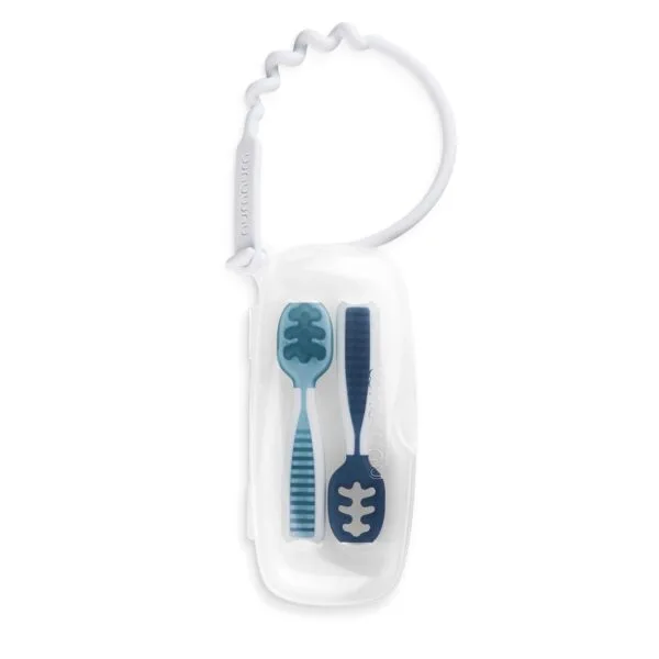 NumNum Juego de precucharas para bebé de silicona, destete LED para bebés, Baby-Led Weaning, cuchara de dentición, estuche de viaje + 2 cucharas