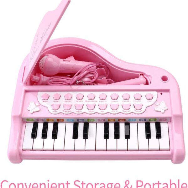 Amy & Benton - Teclado de juguete para niñas, regalo de cumpleaños, 24 teclas, multifuncional