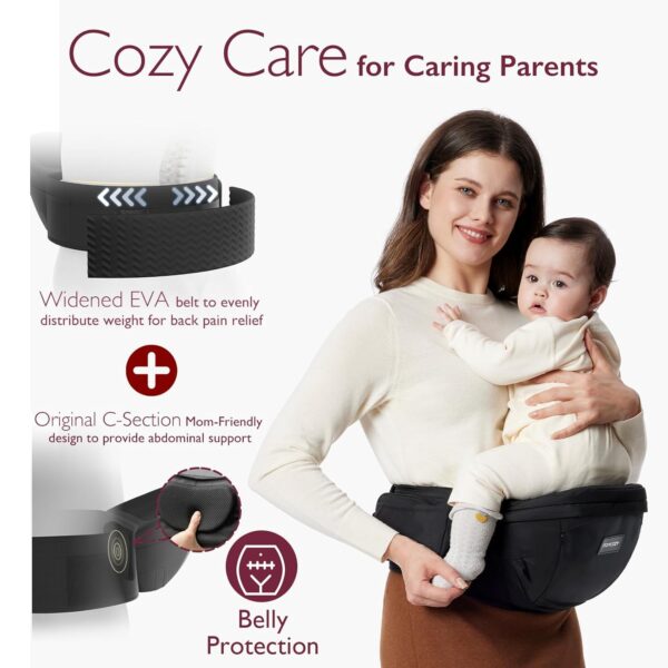 Momcozy Portabebés o cargador con asiento de cadera, negro