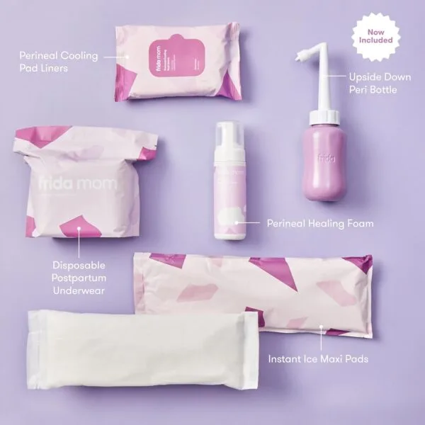 Frida Mom Kit esencial de recuperación posparto, incluye ropa interior desechable, almohadillas maxi de hielo instantáneo, espuma curativa perineal, forros de almohadillas de curación perineal y más