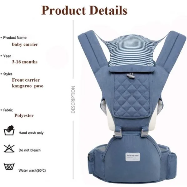 Portabebés o cargador ergonómico 6 en 1 para recién nacidos a niños pequeños con soporte lumbar para asiento de cadera de 7 a 41 libras, para todas las estaciones y posiciones, tamaño ajustable