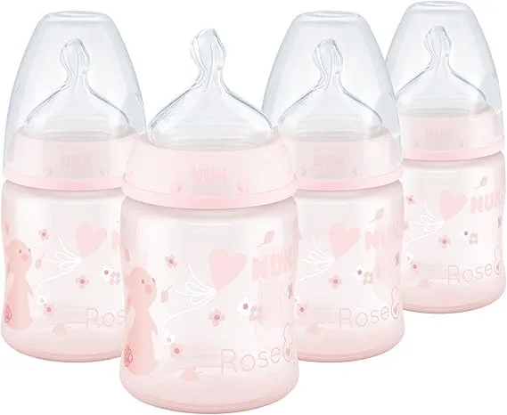GracoNUK - Biberones anticólicos de flujo suave, 5 onzas, diseño de conejitos rosados