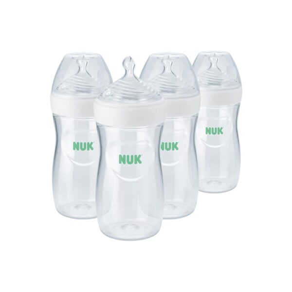 NUK Simply Natural - Biberón con SafeTemp (cambia de color cuando la leche está demasiado caliente) , 9 onzas, 4 unidades