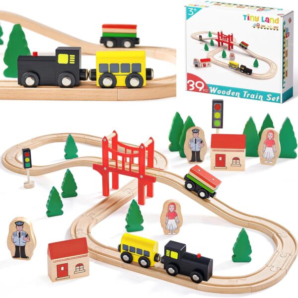 Tiny Land - Juego de Tren de Madera para Niños Pequeños, 39 Piezas