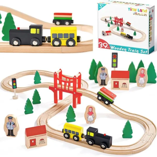 Tiny Land - Juego de Tren de Madera para Niños Pequeños, 39 Piezas