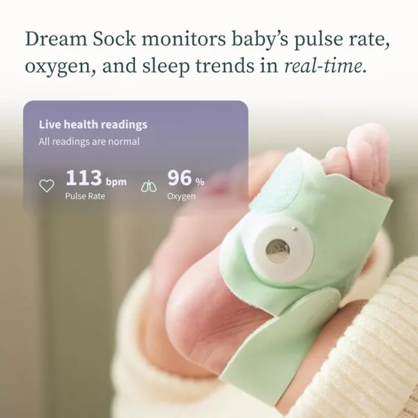Owlet Dream Sock® - Monitor inteligente para bebés aprobado por la FDA - Seguimiento de la frecuencia de pulso vivo (corazón), oxígeno en bebés - Recibe notificaciones - Azul