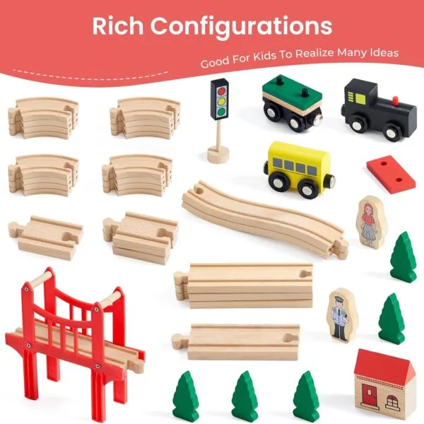 Tiny Land - Juego de Tren de Madera para Niños Pequeños, 39 Piezas