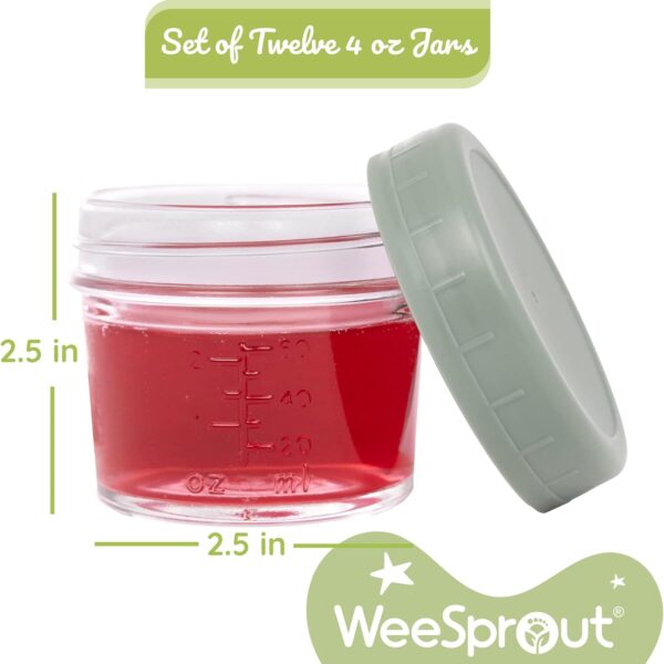 WeeSprout - Tarros de Vidrio para Almacenamiento de Alimentos para Bebés (4 oz, Set de 12 Unidades)