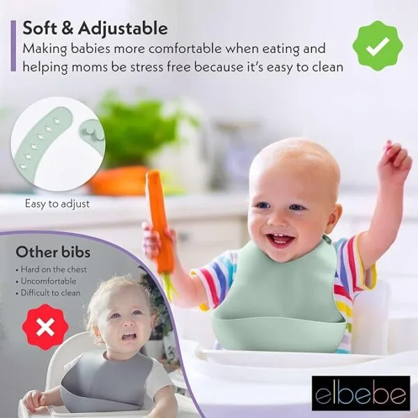 Juego 7 piezas esenciales de silicona para la alimentación del bebé, cuchara, tenedor, babero, cuenco y placas de succión