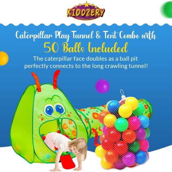 Túnel de Juego y Tienda de Campaña Kiddey Oruga con 50 Bolas - Diversión Activa para Niños y Bebés