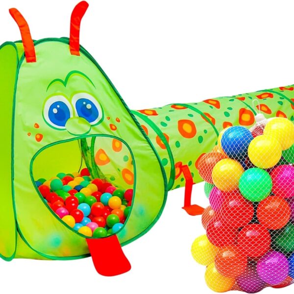 Túnel de Juego y Tienda de Campaña Kiddey Oruga con 50 Bolas - Diversión Activa para Niños y Bebés