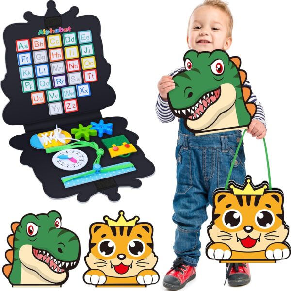 CUKU Busy Board Montessori - Tabla de actividades para niños pequeños de 3 años, libro de actividades Montessori con habilidades motoras de vestido básico, juguetes de viaje para viajes, coche, avión