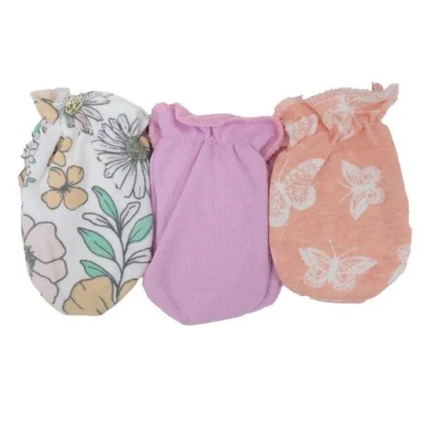 Set de 3 Gorros y 3 pares de guantes para Bebé con Diseño Floral y de Mariposas