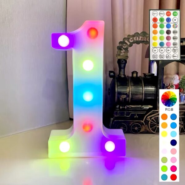 Lámpara LED Decorativa en Forma de Número 1 - RGB con Control Remoto