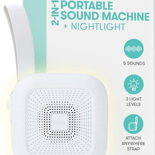 Frida Baby 2-en-1 Máquina de Sonido Portátil + Luz Nocturna – Máquina de Ruido Blanco con 5 Sonidos Relajantes y 3 Modos de Luz – Ideal para Viajes y Uso Diario