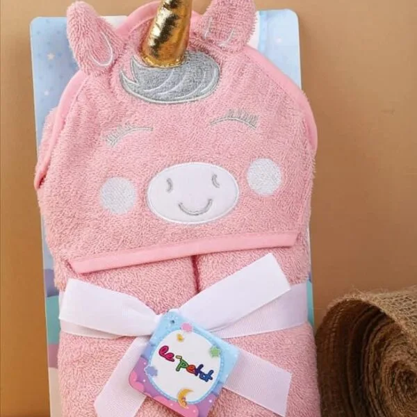 Toalla con Capucha de Unicornio para Bebé - 100% Algodón Suave y Absorbente (30”x30”)