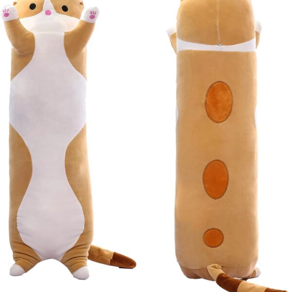 Almohada de Peluche Gatito Amarillo – Almohada Larga Suave y Adorable para Dormir, Juguete de Peluche, Cojín Corporal para Niños (85 cm)