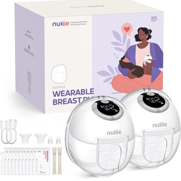 Extractor de Leche Manos Libres Nuliie S32– Bomba Portátil con 4 Modos, 9 Niveles y Diseño Discreto de 18/21/24mm