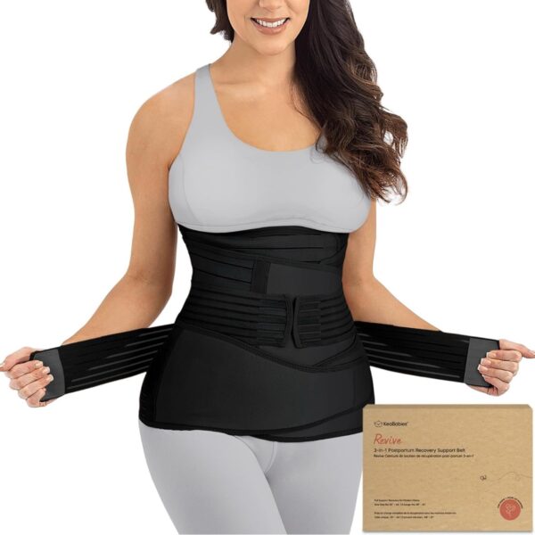 Faja Postparto 3 en 1 KeaBabies - Banda de Soporte para Recuperación Abdominal, Cintura, Cadera y Pelvis - Ideal para Postparto y Diástasis de Rectos (Negro, Talla M/L)