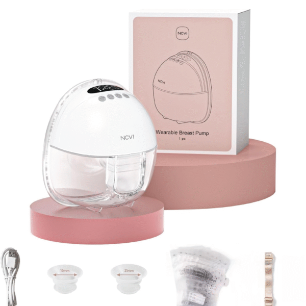 Extractor de Leche Eléctrico Portátil NCVI 8131 - Manos Libres, 4 Modos y 9 Niveles, Ultra Silencioso con Pantalla LED y Bridas de 19/21/24 mm, Pack de 1 (Blanco)