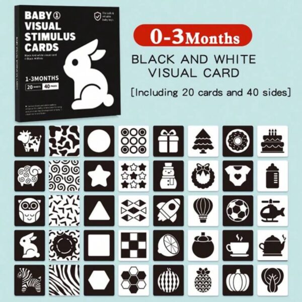 Tarjetas de Estimulación Visual para Bebés 0-3, 3-6, 6-12, 12-36 Meses, Juego de 20 Tarjetas con 40 Patrones, Alto Contraste y Colores - Aprendizaje Temprano y Desarrollo Visual