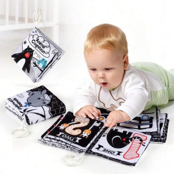 Libros de Tela Educativos y de estimulación visual para Bebés – Diseño en Blanco y Negro con Texturas Multisensoriales