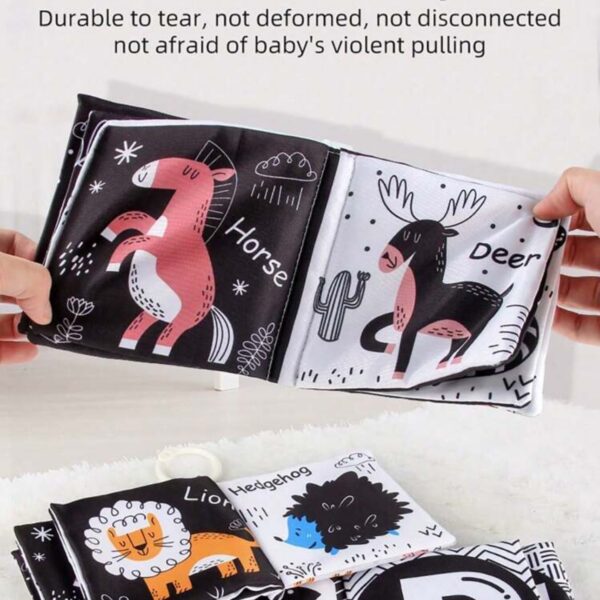 Libros de Tela Educativos y de estimulación visual para Bebés – Diseño en Blanco y Negro con Texturas Multisensoriales