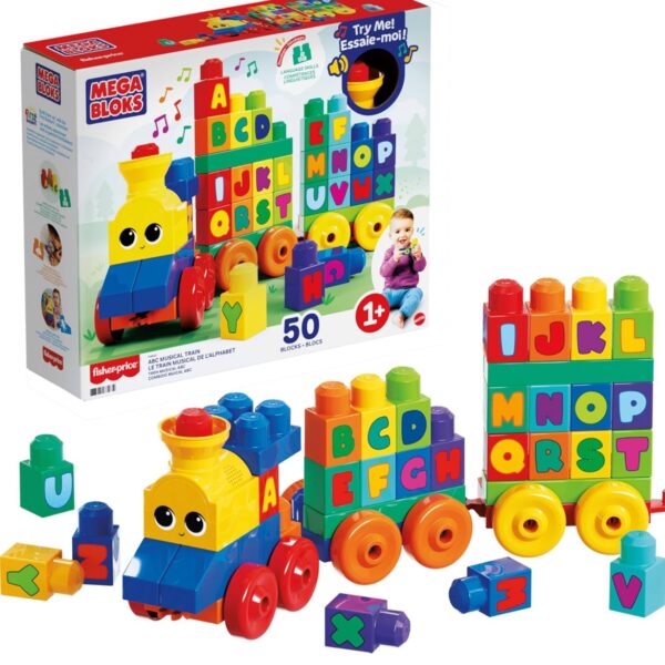 MEGA BLOKS First Builders - Tren Musical ABC con 50 Piezas para Niños Pequeños