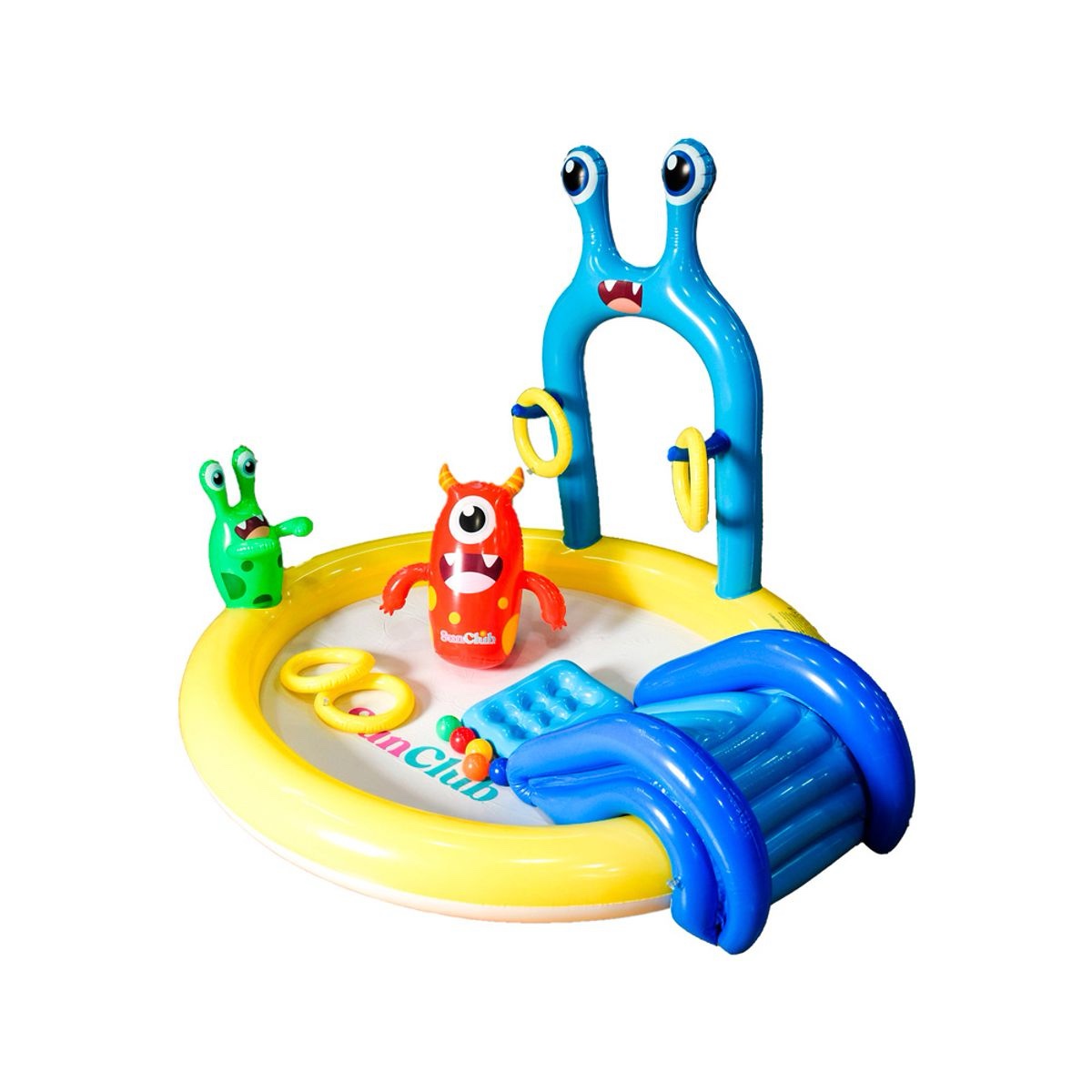 Piscina inflable infantil diseño monstruo con multi-accesorios