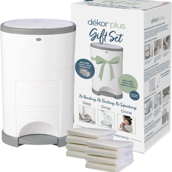 Diaper Dékor Plus - Basurero de Pañales con Sistema Manos Libres y Recargas de bolsas para un Año, Color Blanco