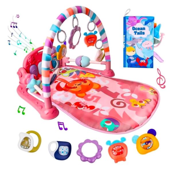 Gimnasio de Actividades y Tapete de Juego para Bebés, Alfombra con Piano Musical, Sonajeros Desmontables y Diseño Multifuncional para Recién Nacidos y Niños Pequeños