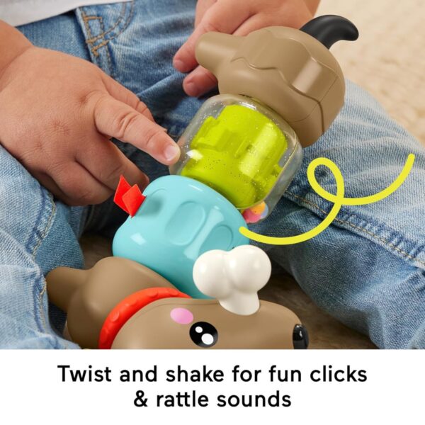 Fisher-Price Cachorro de actividad con sonidos y giros, juguete de ayuda motora con diferentes texturas y colores, para bebés de más de 6 meses (HTW91)