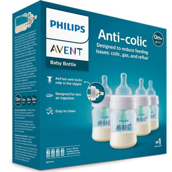 Set de Biberones Philips Avent Anticólicos con Ventilación AirFree, 4oz, 4 Unidades