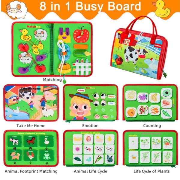 Busy Board Montessori - Juguete Educativo de 8 en 1 para Niños y Niñas de 1 a 4 Años, Perfecto para Aprender y Viajar